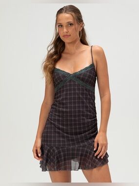 FULL TILT Womens Plaid Mesh Mini Dress Size Medium NWT